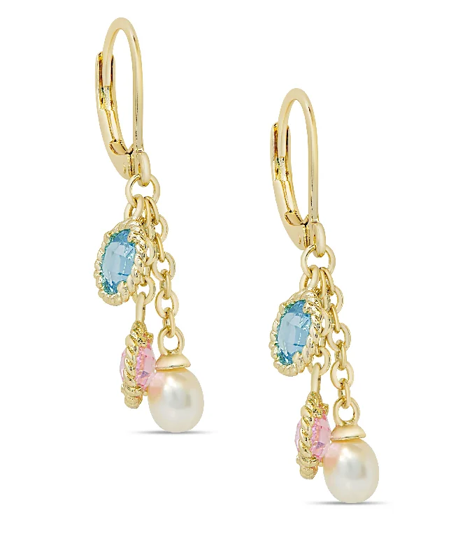 Gemstone - encrusted drop earrings in vibrant colorsCZ & Pearl Charms Earrings