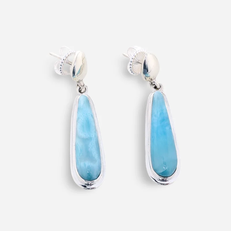 Silver drop earrings with intricate filigree workLarimar Earrings Gretchen