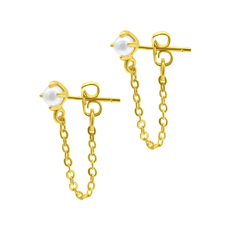 Pearl - studded drop earrings with a classic design14k Gold Plated Chain and Freshwater Pearl Wrap Around Drop Earrings