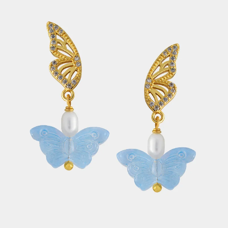 Multi - colored drop earrings with a rainbow of gemstonesMonarch Pearl Butterfly Earrings