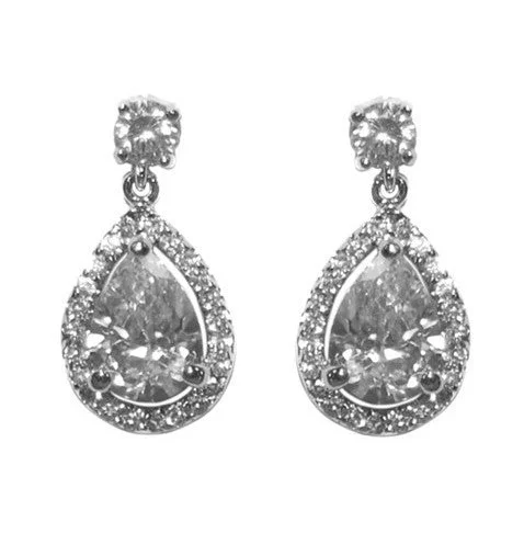 Everyday - wear drop earrings in simple and elegant designsBetta Petite Classic Pear Shaped Halo Drop Earring