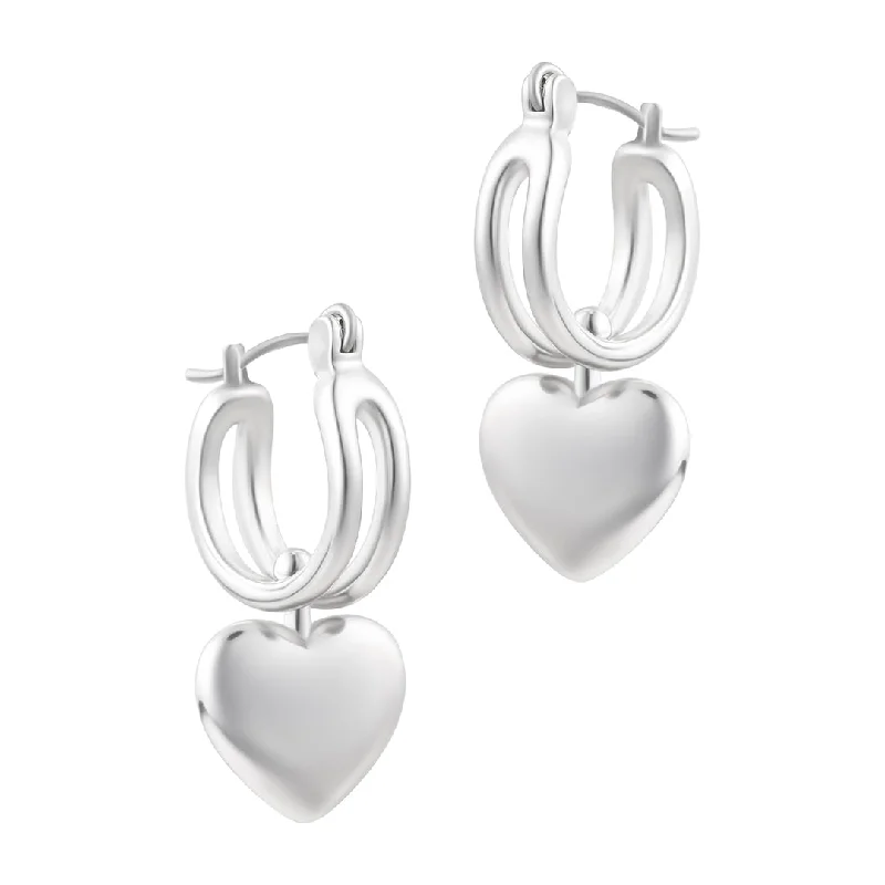 Waterproof drop earrings for beach or poolside wearSilver Plated Heart Huggie Earrings