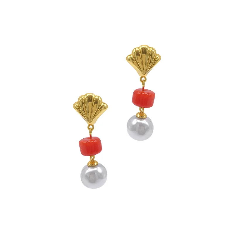 Animal - print drop earrings for a bold and trendy statement14k Gold Plated Pearl and Shell Drop Drop Earrings