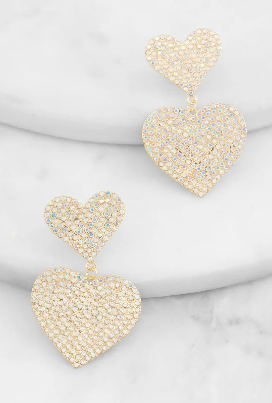 Matte - finish drop earrings for a sophisticated and understated lookPave Rhinestone Heart Drop Earrings