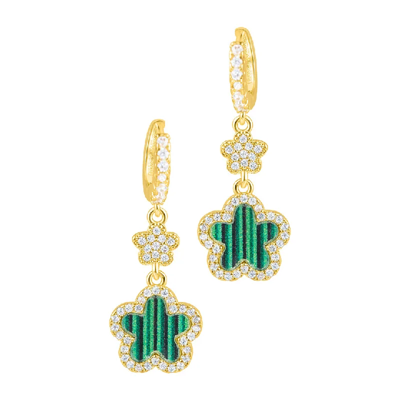 Multi - colored drop earrings with a rainbow of gemstones14k Yellow Gold Plated Green CZ Clover Earrings