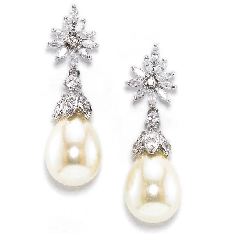 Two - tone drop earrings with a combination of metalsFelice Elegant Cubic Zirconia and Freshwater Pearl Earrings