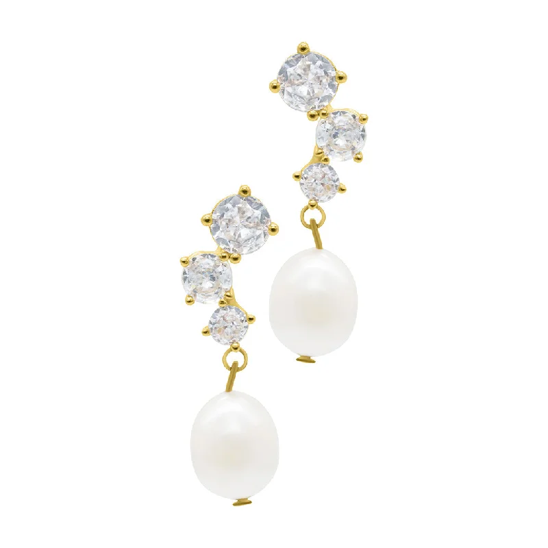 Statement - making drop earrings for special occasions14k Gold Plated Deco Crystal and Freshwater Pearl Drop Earrings