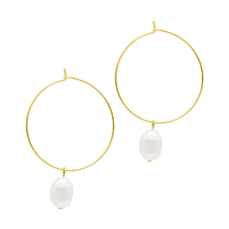 Everyday - wear drop earrings in simple and elegant designs14k Gold Plated Freshwater Pearl Wire 1.5" Hoop Earrings