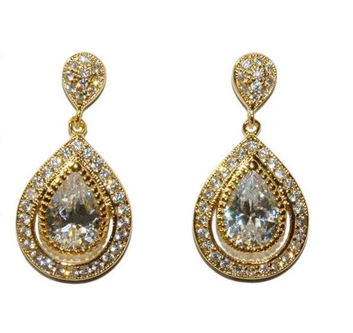 Statement - making drop earrings for special occasionsCianna Gold Cubic Zirconia and Crystal Bridal Earring