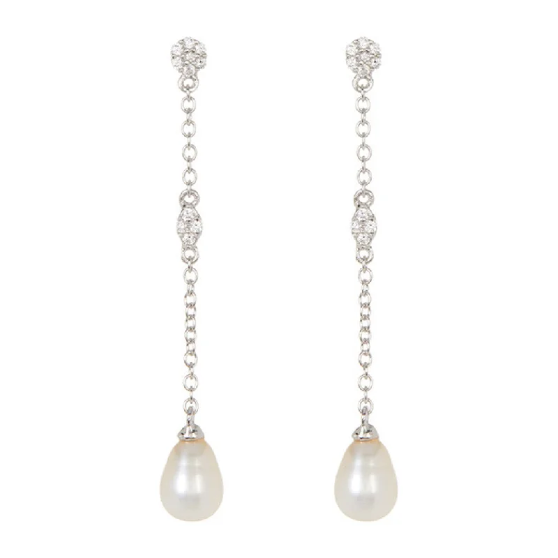 Ruby drop earrings to symbolize passion and loveRhodium Plated Freshwater Pearl Drop Earrings