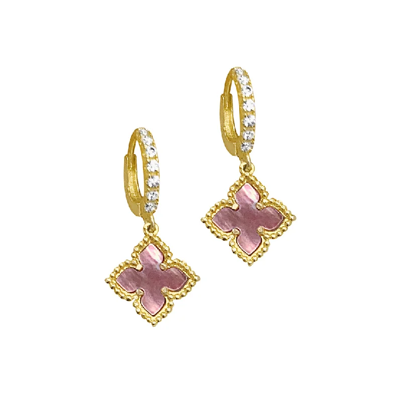 Cubic zirconia drop earrings as an affordable alternative14k Gold Plated Floral Pink Mother of Pearl Drop Earrings