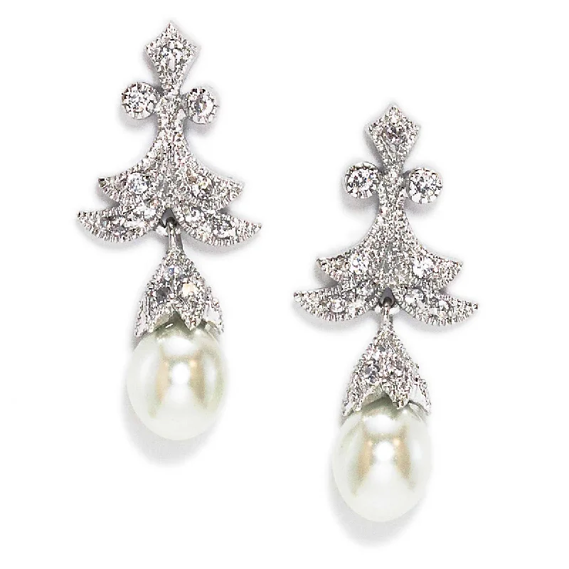 Gold - plated drop earrings with a modern twistPriya Freshwater Pearl and Crystal Bridal Earring