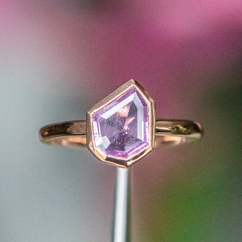 Sapphire Gemstone Rings in 18K White Gold with Diamond Accents for an Elegant Engagement0.86ct Geo Slice Purple Sapphire Low Profile Bezel Solitaire Ring in 14k Rose Gold