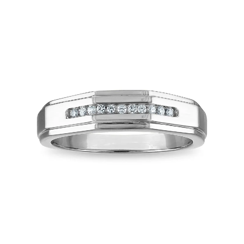 Sapphire - and - Diamond - Accented Wedding Bands in Platinum for a Royal and Sophisticated Look1/10 CTW Diamond Wedding Geometric Channel Set Ring in 10KT White Gold