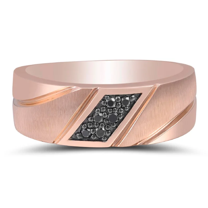 Rose Gold - Plated Engagement and Wedding Band Sets with a Halo of Cubic Zirconia for a Glamorous and Affordable Look1/10 CTW Diamond Wedding Ring in 10KT Rose Gold