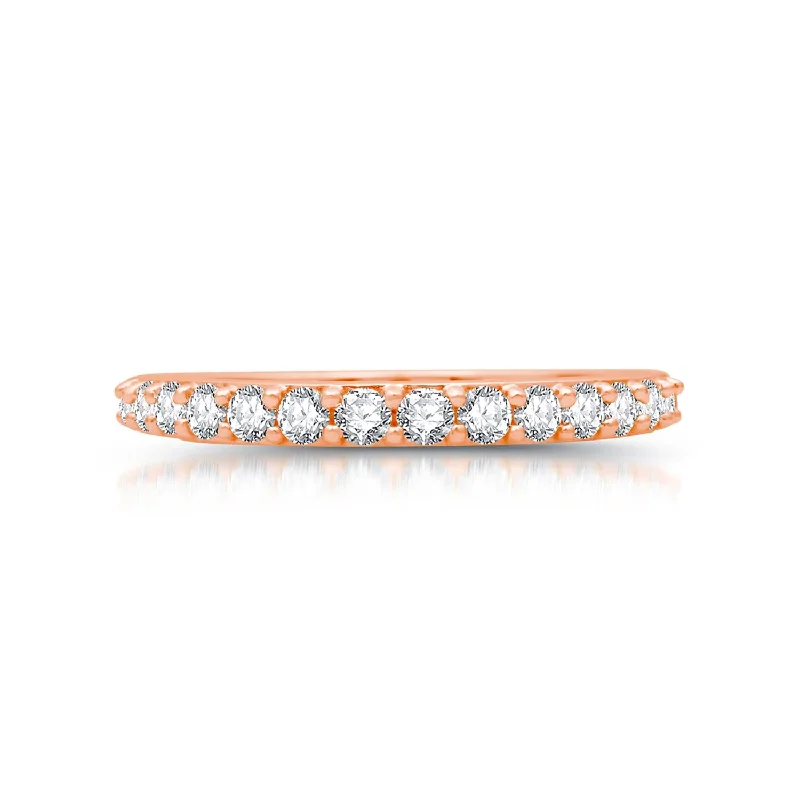 Two - Tone Gold and Silver Wedding Bands with a Twist Design for a Contemporary and Eye - Catching Style1/2 CTW Diamond Anniversary Ring in 10KT Rose Gold