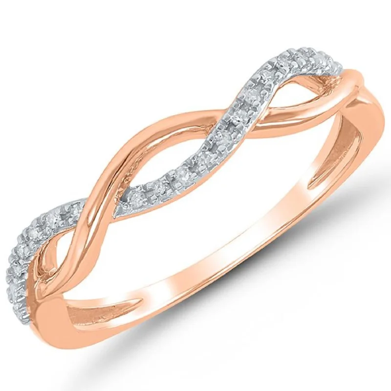 Two - Tone Gold and Silver Wedding Bands with a Twist Design for a Contemporary and Eye - Catching Style1/20 CTW Diamond Twist Ring in 10KT Rose Gold