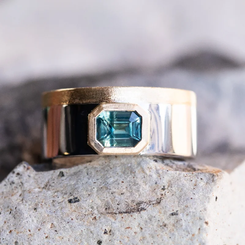 Citrine Gemstone Rings in Stainless Steel with a Stackable Design for a Trendy Everyday Wear1.23ct Emerald cut Sapphire Signet in Satin & Polished Finish 14k Two Tone Gold