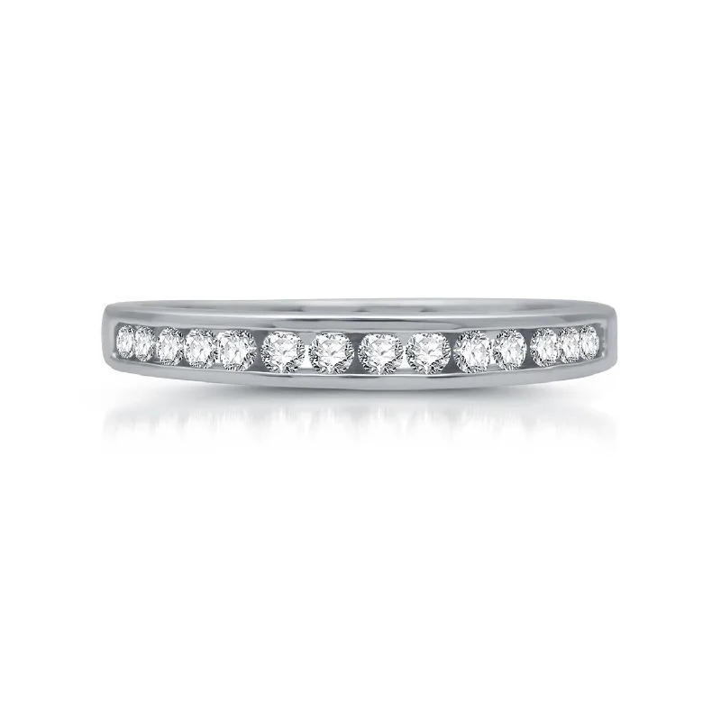 Men's Tungsten Carbide Wedding Bands with a Matte Finish and Grooved Details for a Modern and Durable Option1/4 CTW Diamond Anniversary Ring in 10KT White Gold