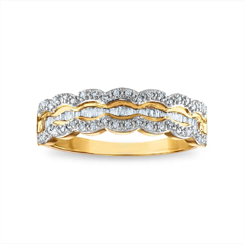 Pearl - and - Diamond - Studded Wedding Bands in White Gold for a Feminine and Elegant Touch1/4 CTW Diamond Anniversary Ring in 10KT Yellow Gold