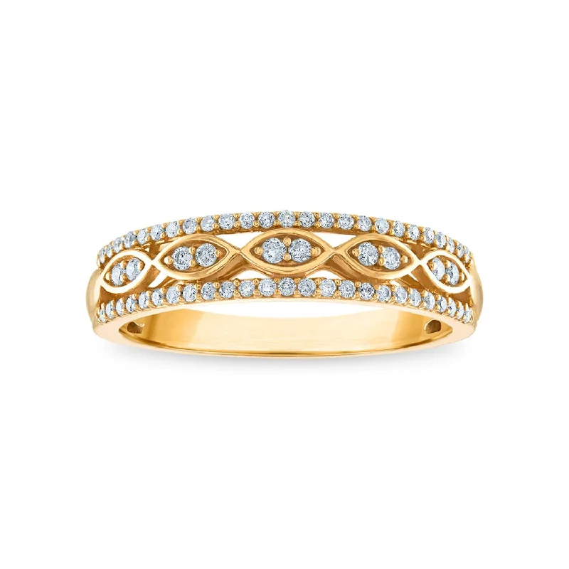 Vintage - Style Filigree Wedding Bands in 14K Gold for a Romantic and Antique - Inspired Aesthetic1/4 CTW Diamond Fashion Anniversary Ring in 10KT Yellow Gold