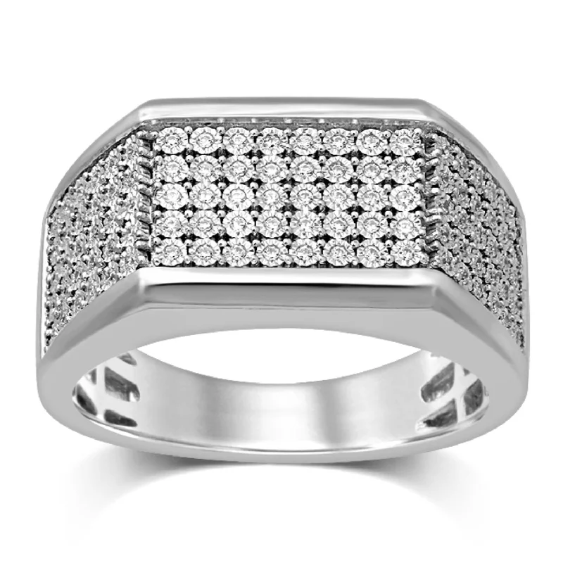 Art Deco - Inspired Wedding Bands with Geometric Patterns in Platinum for a Retro and Glamorous Style1/4 CTW Diamond Illusion Set Ring in Sterling Silver