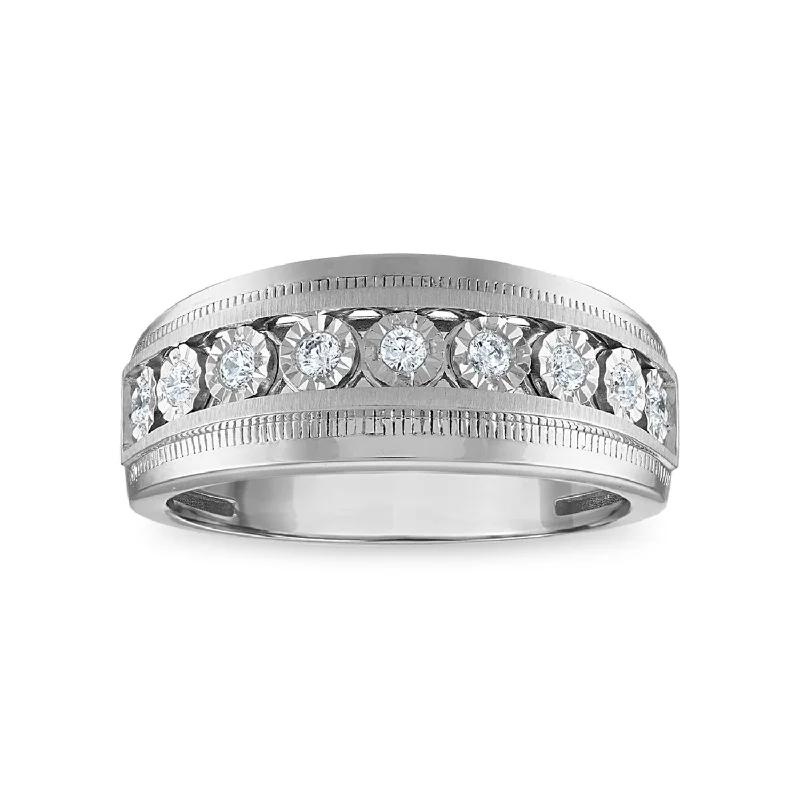 Platinum Celtic - Inspired Wedding Bands with Intricate Knotwork Patterns for a Symbolic and Stylish Choice1/4 CTW Diamond Illusion Set Wedding Ring in Rhodium Plated Sterling Silver