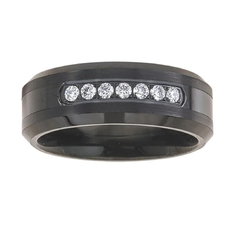 Matte - Black Ceramic Wedding Bands with a Polished Edge for a Sleek and Modern Appearance1/5 CTW Diamond Wedding Ring in Black Tungsten