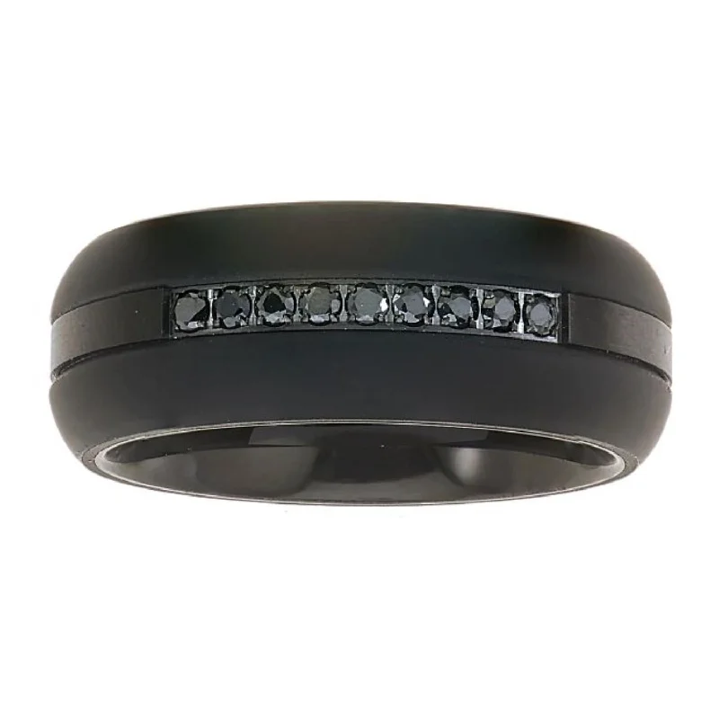 Art Deco - Inspired Wedding Bands with Geometric Patterns in Platinum for a Retro and Glamorous Style1/5 CTW Diamond Wedding Ring in Black Tungsten