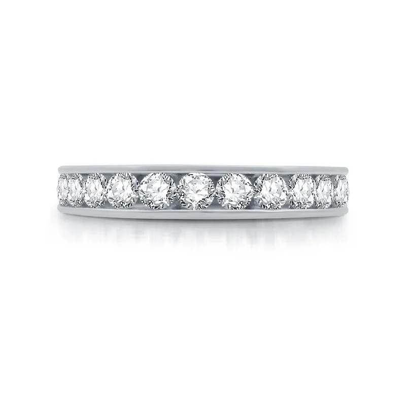 Art Deco - Inspired Wedding Bands with Geometric Patterns in Platinum for a Retro and Glamorous Style1 CTW Diamond Anniversary Ring in 10KT White Gold