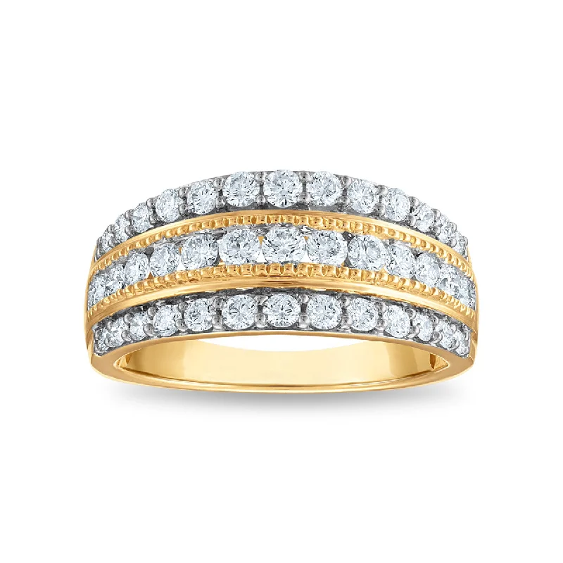 Art Deco - Inspired Wedding Bands with Geometric Patterns in Platinum for a Retro and Glamorous StyleEcoLove 1 CTW Lab Grown Diamond Anniversary Ring in 10KT Yellow Gold