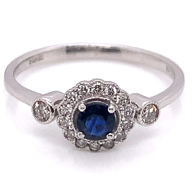 Agate Gemstone Rings in Sterling Silver with a Mosaic - Inspired Inlay for a Bohemian Style9ct White Gold Earth Grown Sapphire & Diamond Halo with 2 side Diamond Ring