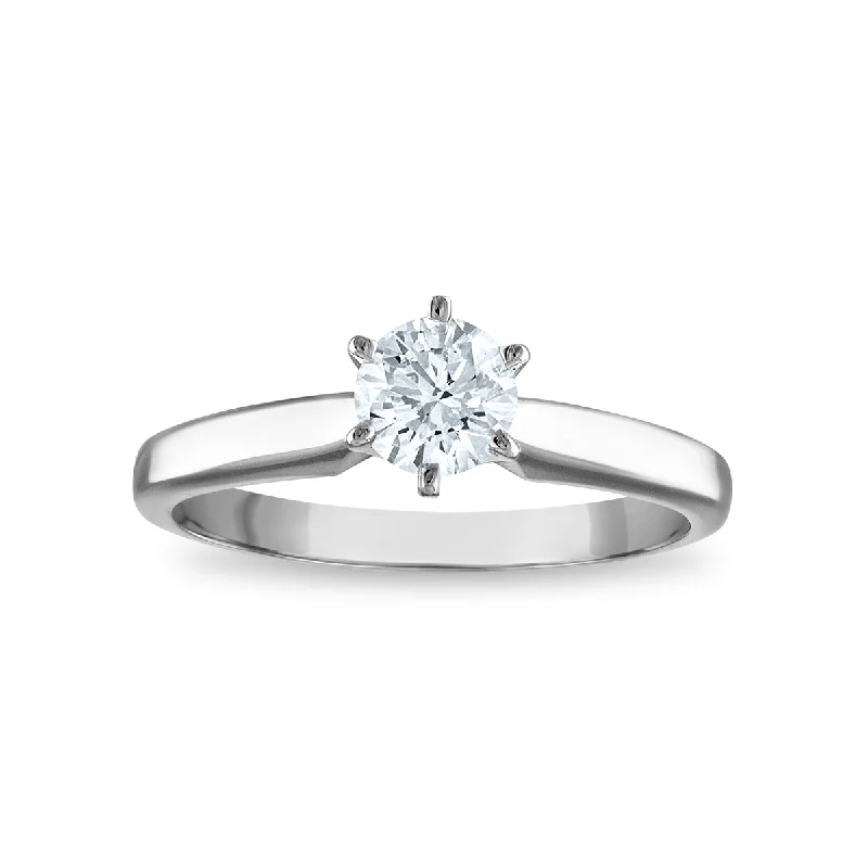 Princess Cut Engagement Rings in 18K White Gold with Micro - Pave Side StonesSignature Certificate EcoLove 3/4 CTW Round Lab Grown Diamond Solitaire Engagement Ring in 14KT White Gold