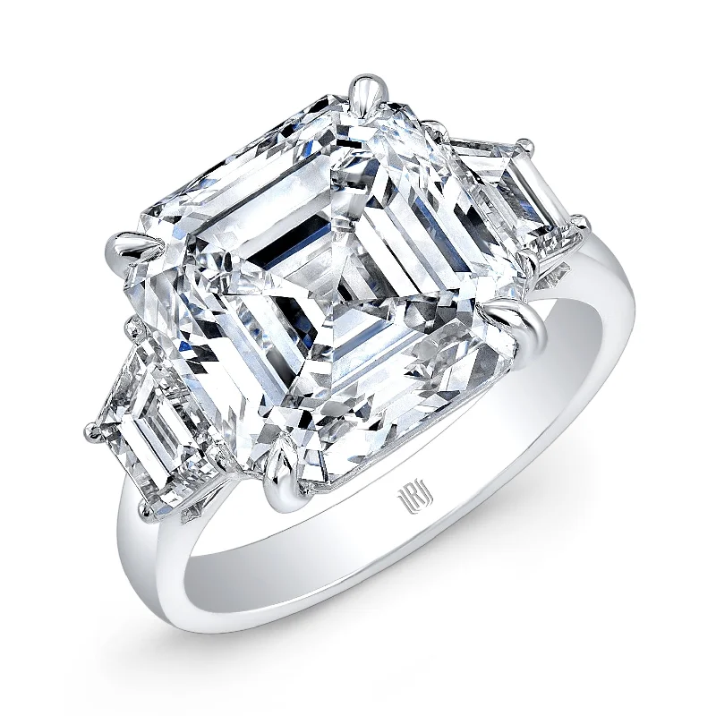 Art Deco Engagement Rings with Geometric Patterns and Baguette - Cut Diamond Accents4.02 Carat F/VS1 Asscher-Cut Diamond Platinum Ring with Bullet Side Stones