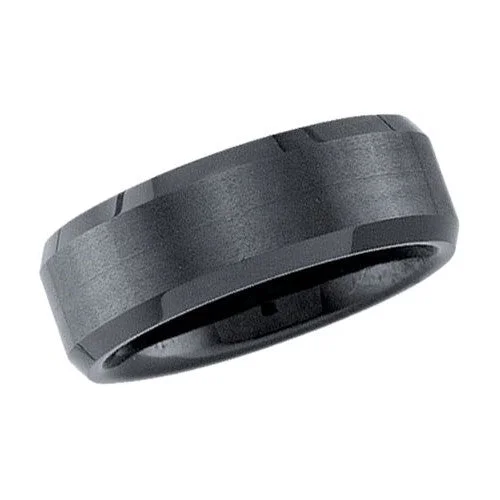 Men's Tungsten Carbide Wedding Bands with a Matte Finish and Grooved Details for a Modern and Durable Option8MM Wedding Ring in Black Tungsten