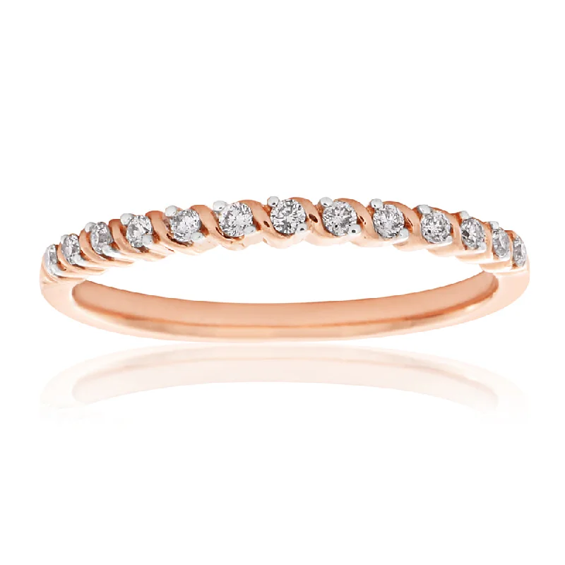 Infinity - Symbol Wedding Bands in Rose Gold with Small Diamonds for a Romantic and Symbolic Gesture9ct Rose Gold Diamond Ring with 13 Brilliant Cut Diamonds and Rhodium Plated Claws