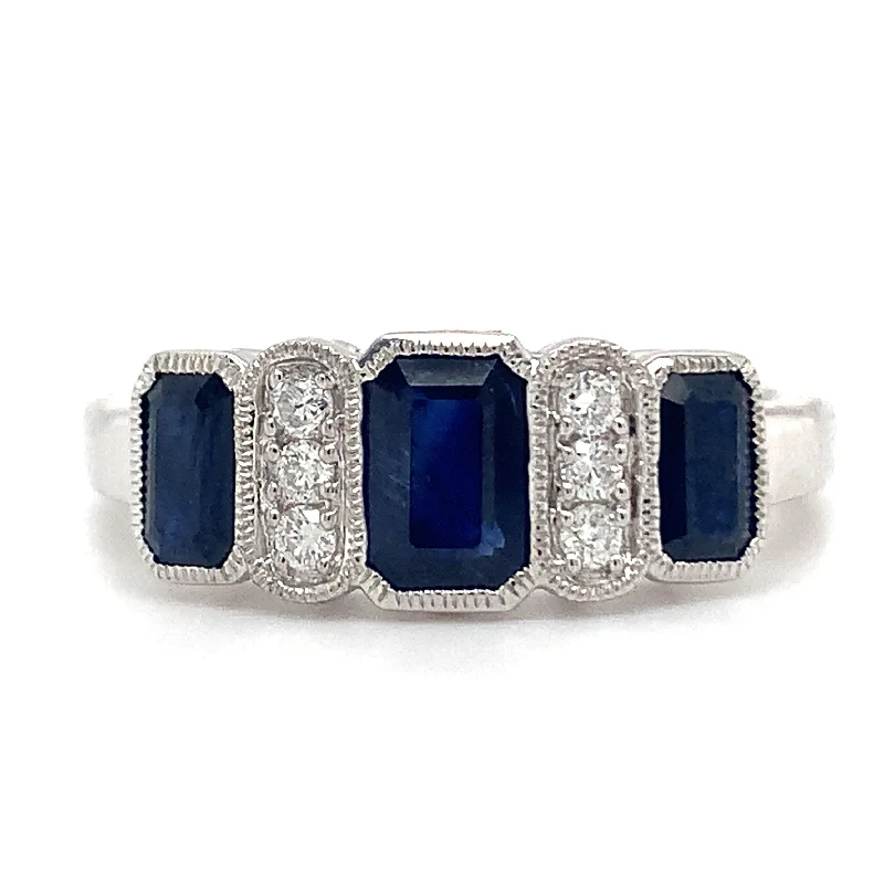 Jasper Gemstone Rings in 18K Gold Vermeil with a Matte Finish for a Subtle and Elegant Look9ct White Gold Earth Grown Emerald Cut Sapphire Trio & Diamond Ring