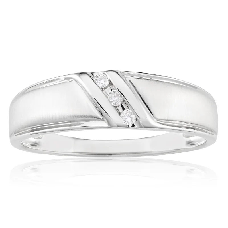 Laser - Etched Floral Design Wedding Bands in Palladium for a Delicate and Intricate Look9ct White Gold Mens Ring With 05 Points Of Diamonds