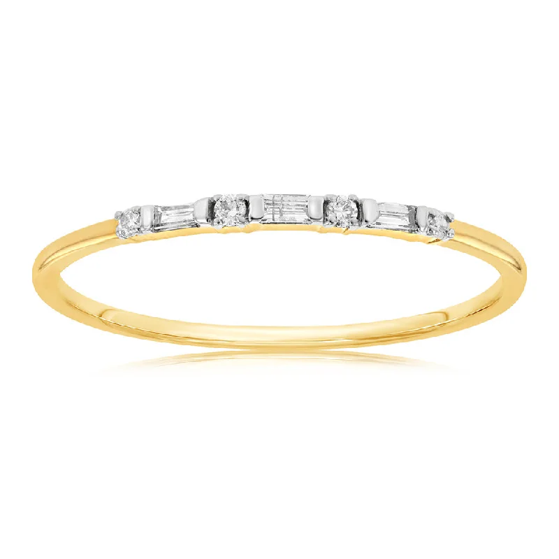 Rose Gold - Plated Engagement and Wedding Band Sets with a Halo of Cubic Zirconia for a Glamorous and Affordable Look9ct Yellow Gold 0.10 Carat Diamond Eternity Ring with 4Brilliant & 3Baguette Diamonds