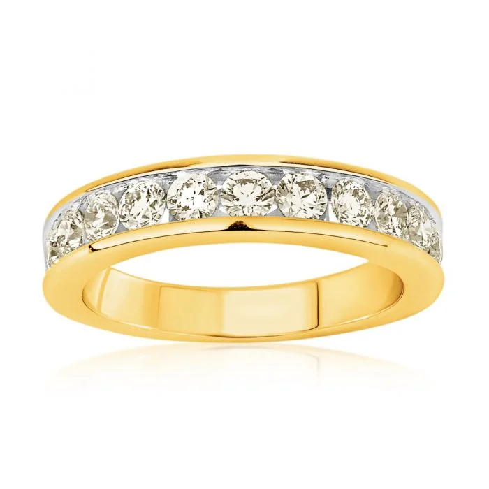 Adjustable - Fit Wedding Bands in Gold - Plated Metal for a Comfortable and Custom - Fitting Option9ct Yellow Gold 1 Carat Diamond Ring with 11 Brilliant Diamonds