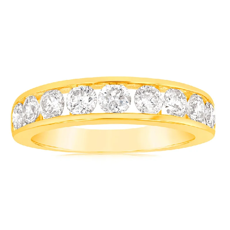 Vintage - Style Filigree Wedding Bands in 14K Gold for a Romantic and Antique - Inspired Aesthetic9ct Yellow Gold 1 Carat Diamond Ring with 9  Diamonds in Channel setting