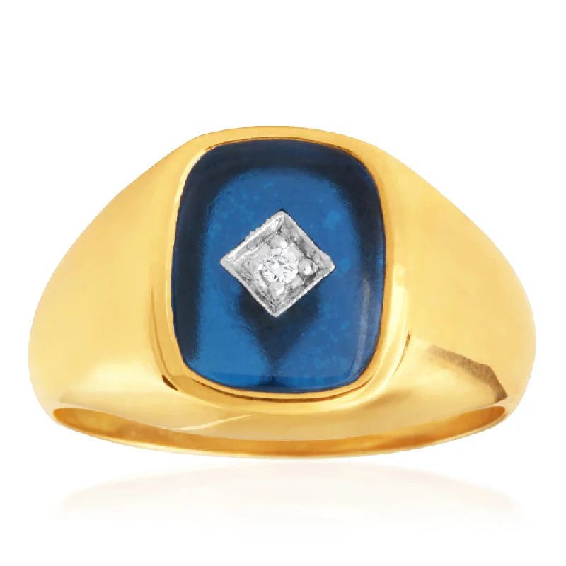 Stackable Wedding Bands in Sterling Silver with Enamel Inlays for a Colorful and Versatile Option9ct Yellow Gold Created Blue Spinel & Diamond Gents Ring  (No Resize)