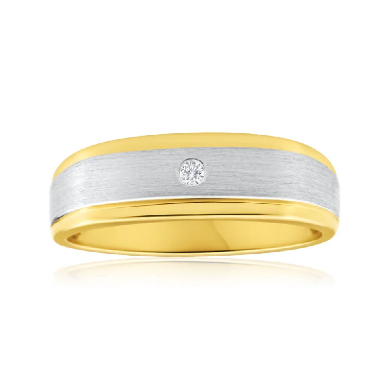 Matte - Black Ceramic Wedding Bands with a Polished Edge for a Sleek and Modern Appearance9ct Yellow Gold Diamond Mens Ring with White Gold Rhodium