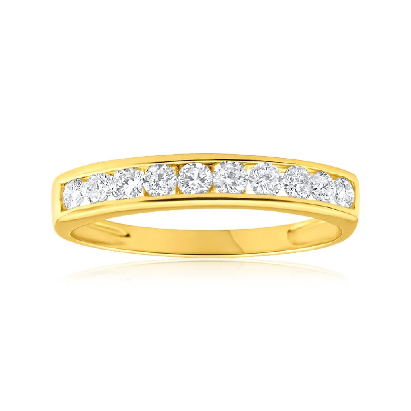 Rose Gold - Plated Engagement and Wedding Band Sets with a Halo of Cubic Zirconia for a Glamorous and Affordable Look9ct Yellow Gold Diamond Ring Set with 10 Brilliant Cut Diamonds