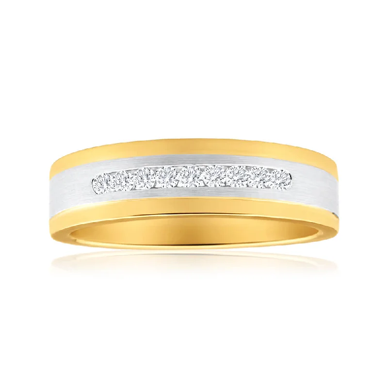 Two - Tone Gold and Silver Wedding Bands with a Twist Design for a Contemporary and Eye - Catching Style9ct Yellow Gold & White Gold Mens Ring With 0.2 Carats Of Diamonds