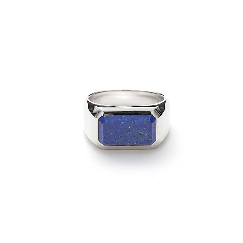 Aquamarine Gemstone Rings in 9K Gold with a Bezel Setting for a Modern and Secure FitHope Rectangle Signet Silver Ring w. Lapis