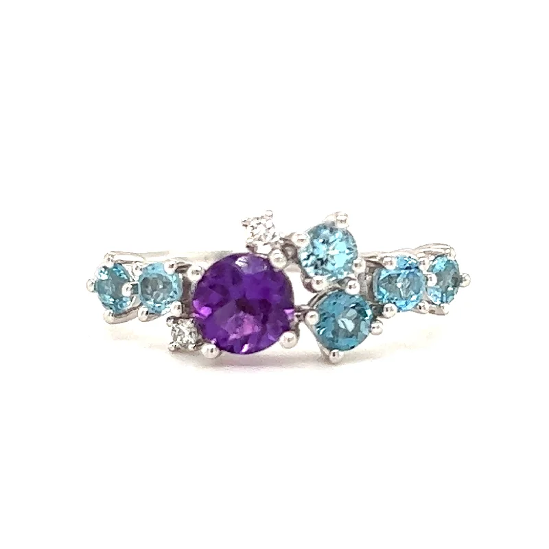 Lapis Lazuli Gemstone Rings in Sterling Silver with a Star - Shaped Setting for a Celestial - Inspired PieceEarth Grown Amethyst, Topaz and Diamond Mixed Stone Ring in 18ct White Gold