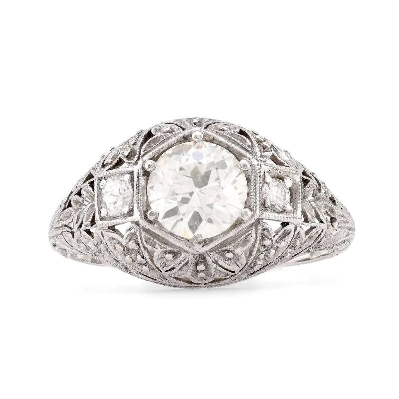 Marquise Cut Engagement Rings with a Channel - Set Diamond BandArt Deco Diamond Platinum Engagement Filigree Ring