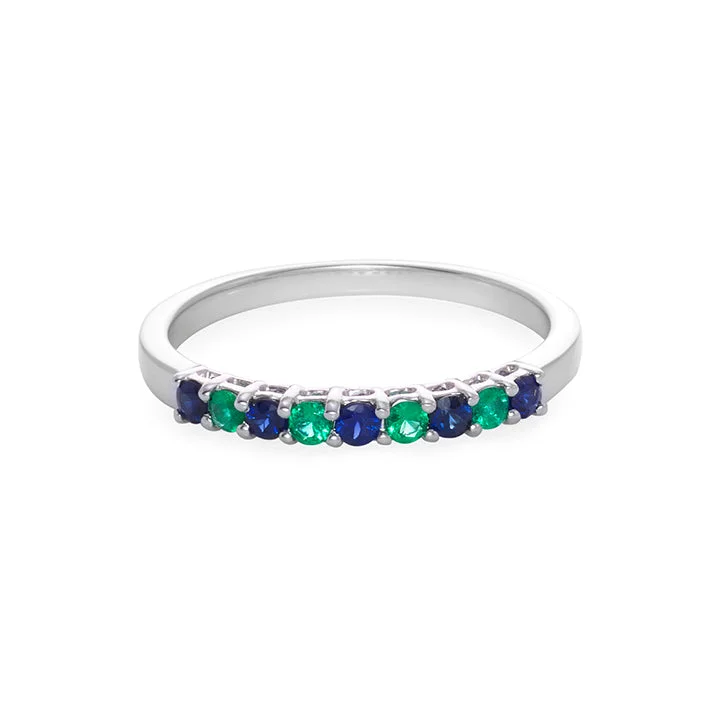 Emerald - Cut Gemstone Wedding Bands in 18K Gold for a Luxurious and Statement - Making PieceBlue Sapphire and Emerald Ring in White Gold