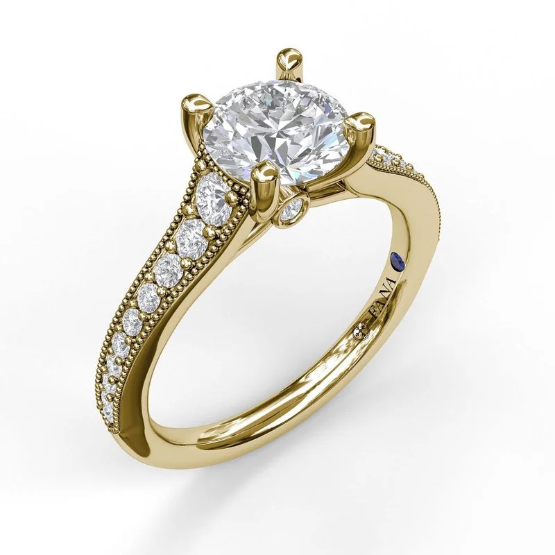 Vintage - Inspired Engagement Rings with Filigree Work and Emerald - Cut Center StoneClassic Diamond Engagement Ring with Detailed Milgrain Band